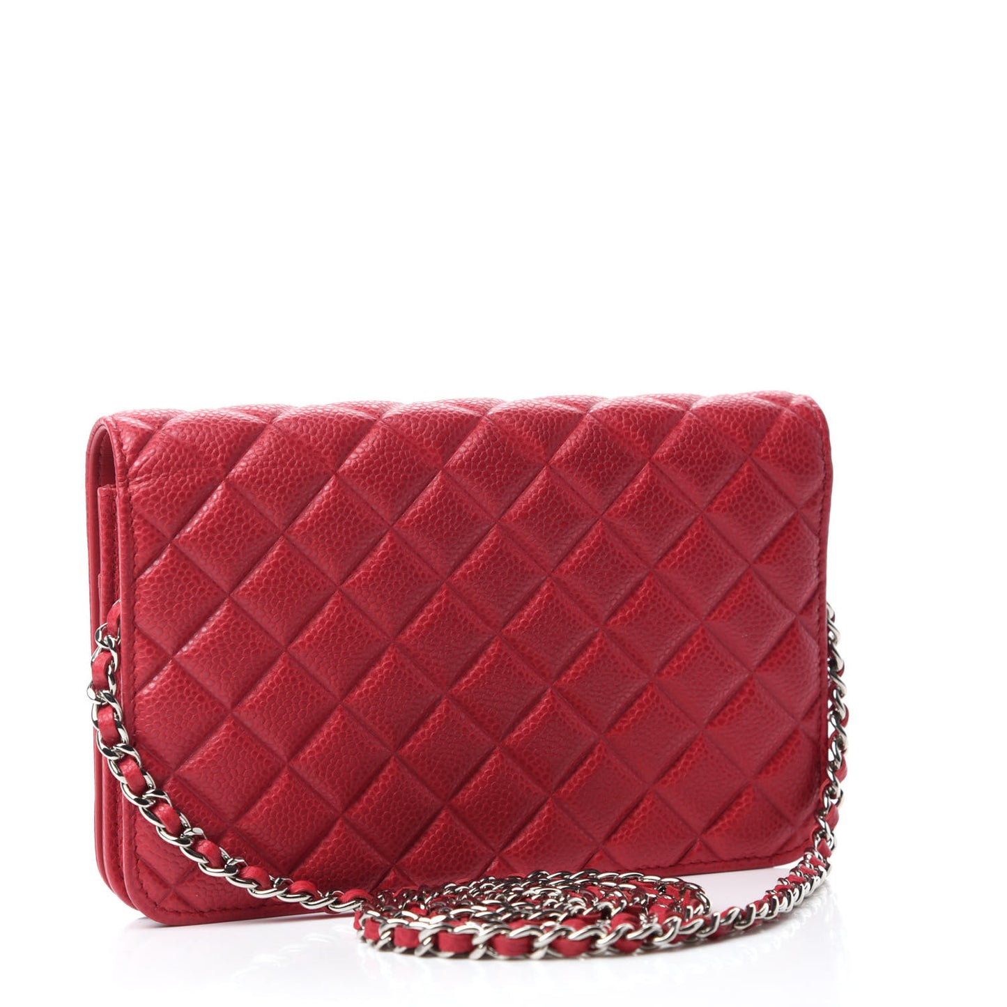 Caviar Quilted Diamond CC Wallet On Chain WOC Red