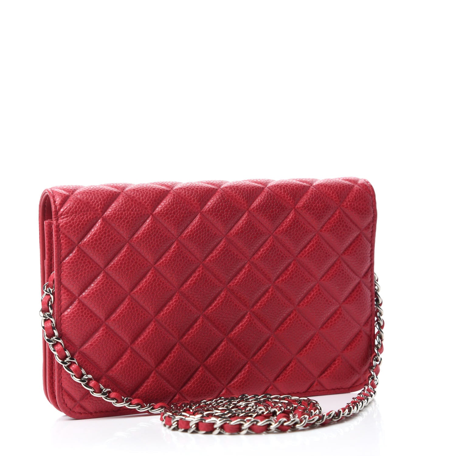 Chanel Caviar Quilted Diamond CC Wallet On Chain WOC Red 3 of 12