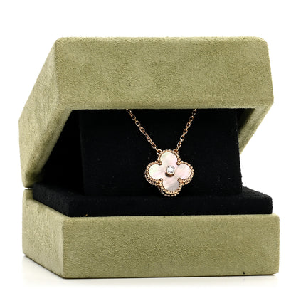 Van Cleef & Arpels 18K Rose Gold Diamond Grey Mother of Pearl Vintage Alhambra Pendant Necklace 6 of 6