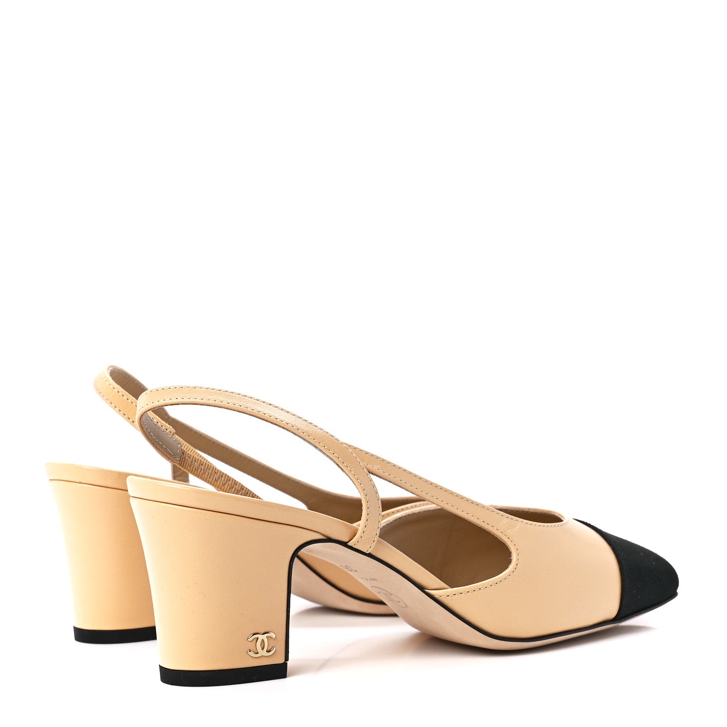Chanel Lambskin Grosgrain Cap Toe CC Slingback Pumps 36.5 Beige Black 4 of 10