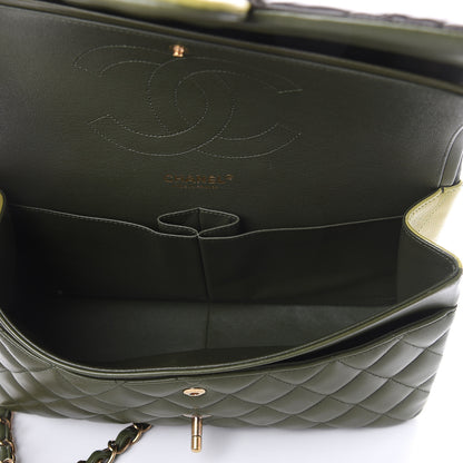 Chanel Lambskin Quilted Tri-Color Jumbo Double Flap Green Brown 4 of 8