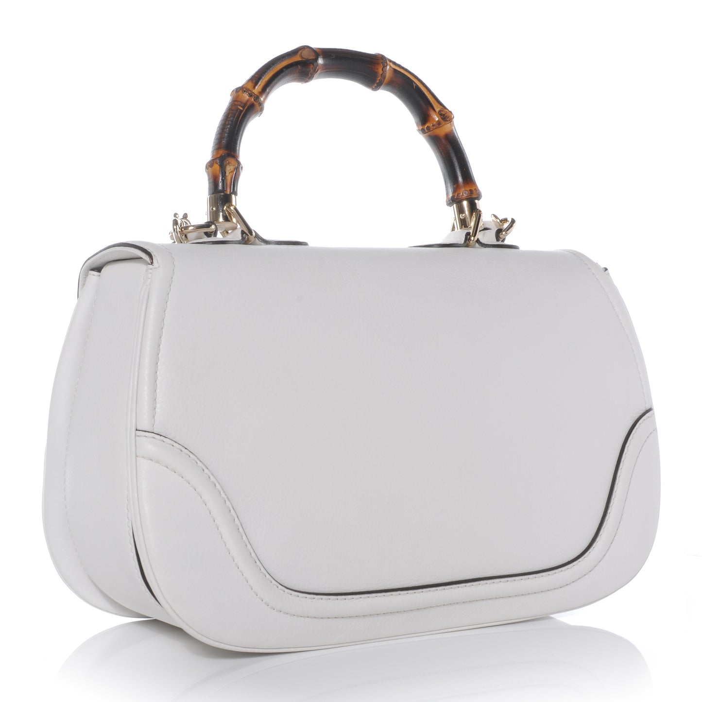Pebbled Calfskin Large New Bamboo Medium Top Handle Bag White