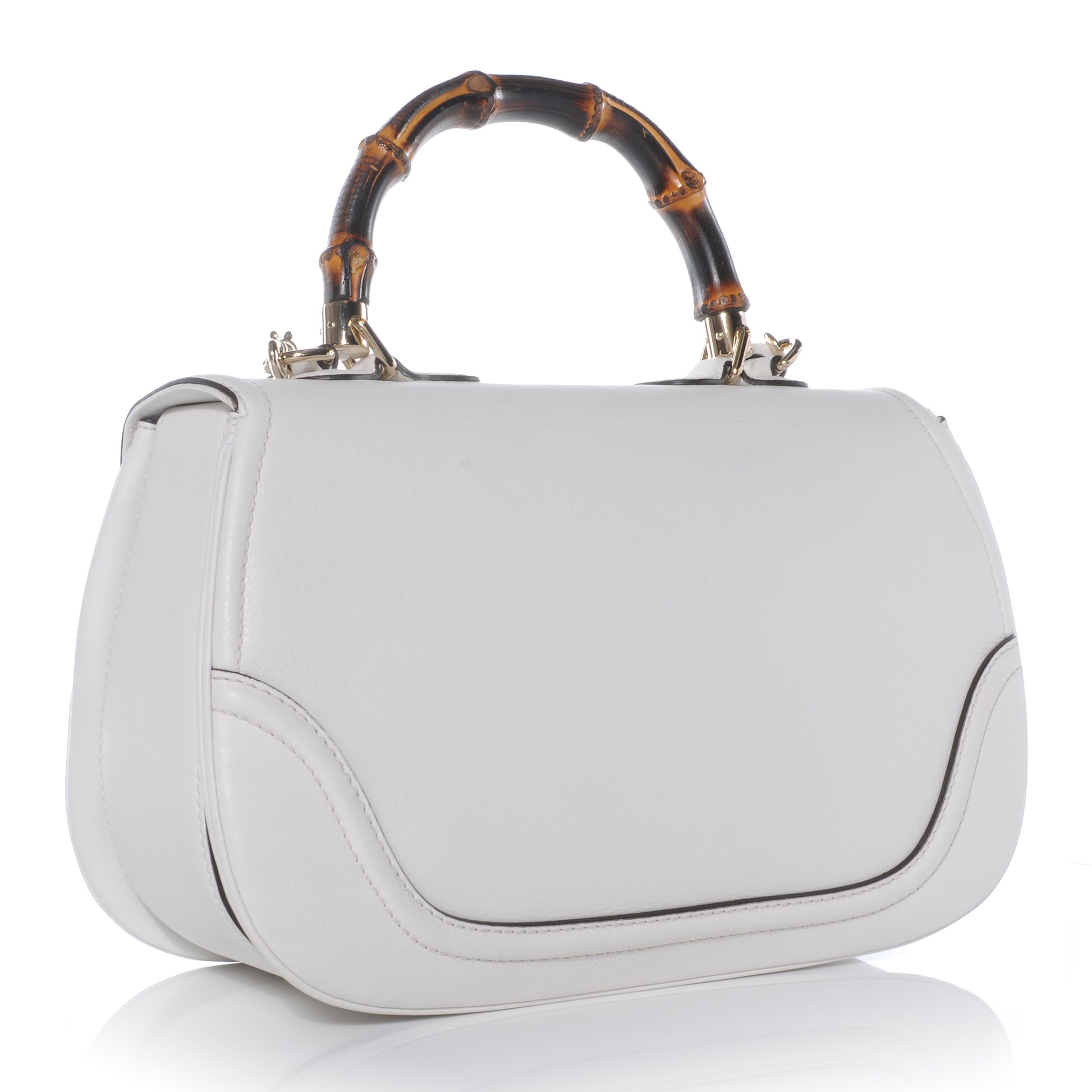 Gucci Pebbled Calfskin Large New Bamboo Medium Top Handle Bag White 3 of 7