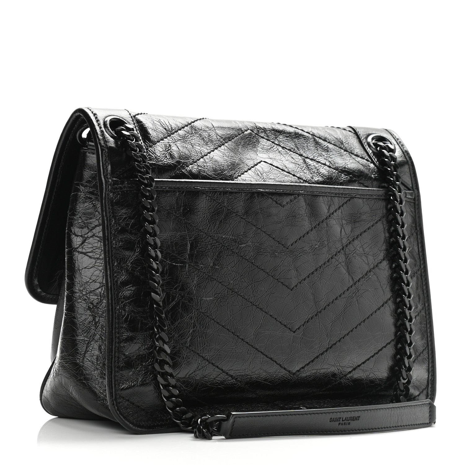 Saint Laurent Crinkled Calfskin Matelasse Monogram Medium Niki Chain Satchel Black 3 of 11