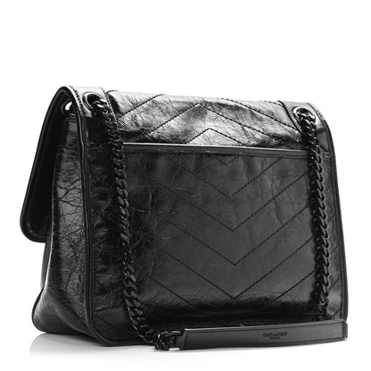 Saint Laurent Crinkled Calfskin Matelasse Monogram Medium Niki Chain Satchel Black 3 of 11