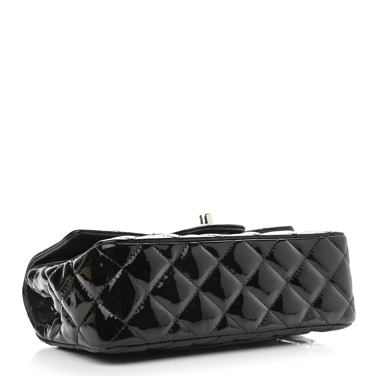 Patent Calfskin Quilted Mini Rectangular Flap Black