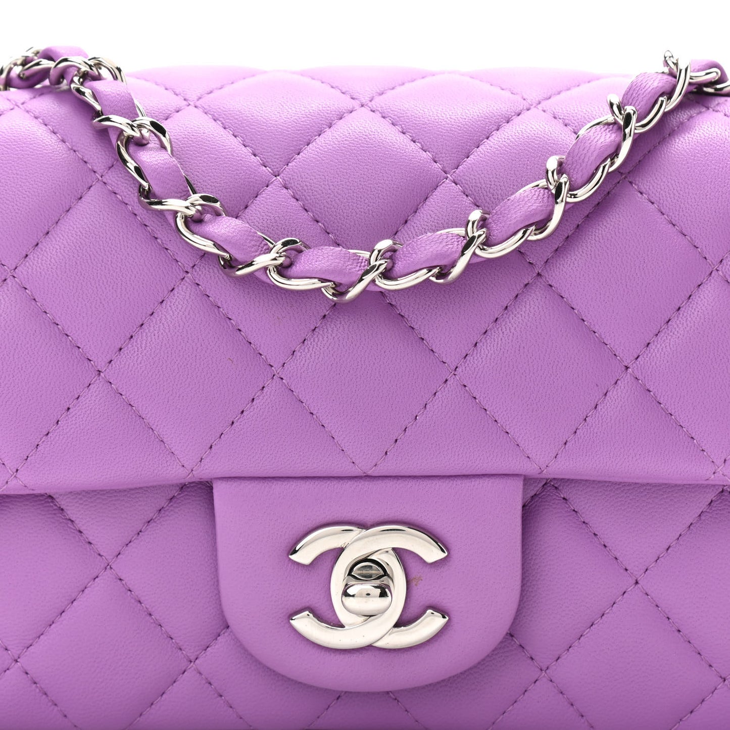 Lambskin Quilted Mini Rectangular Flap Purple