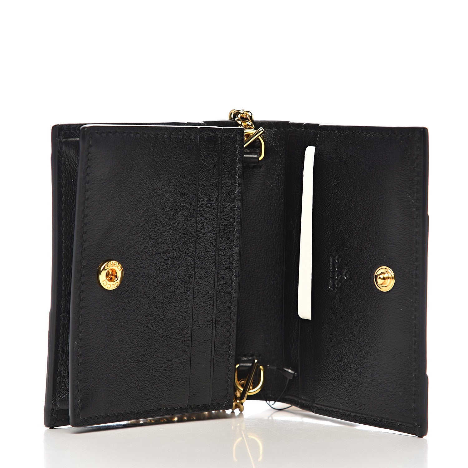 Gucci Calfskin Diagonal Striped Zumi Chain Card Case Wallet Black Beige 5 of 7
