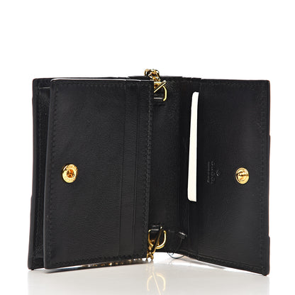 Gucci Calfskin Diagonal Striped Zumi Chain Card Case Wallet Black Beige 5 of 7