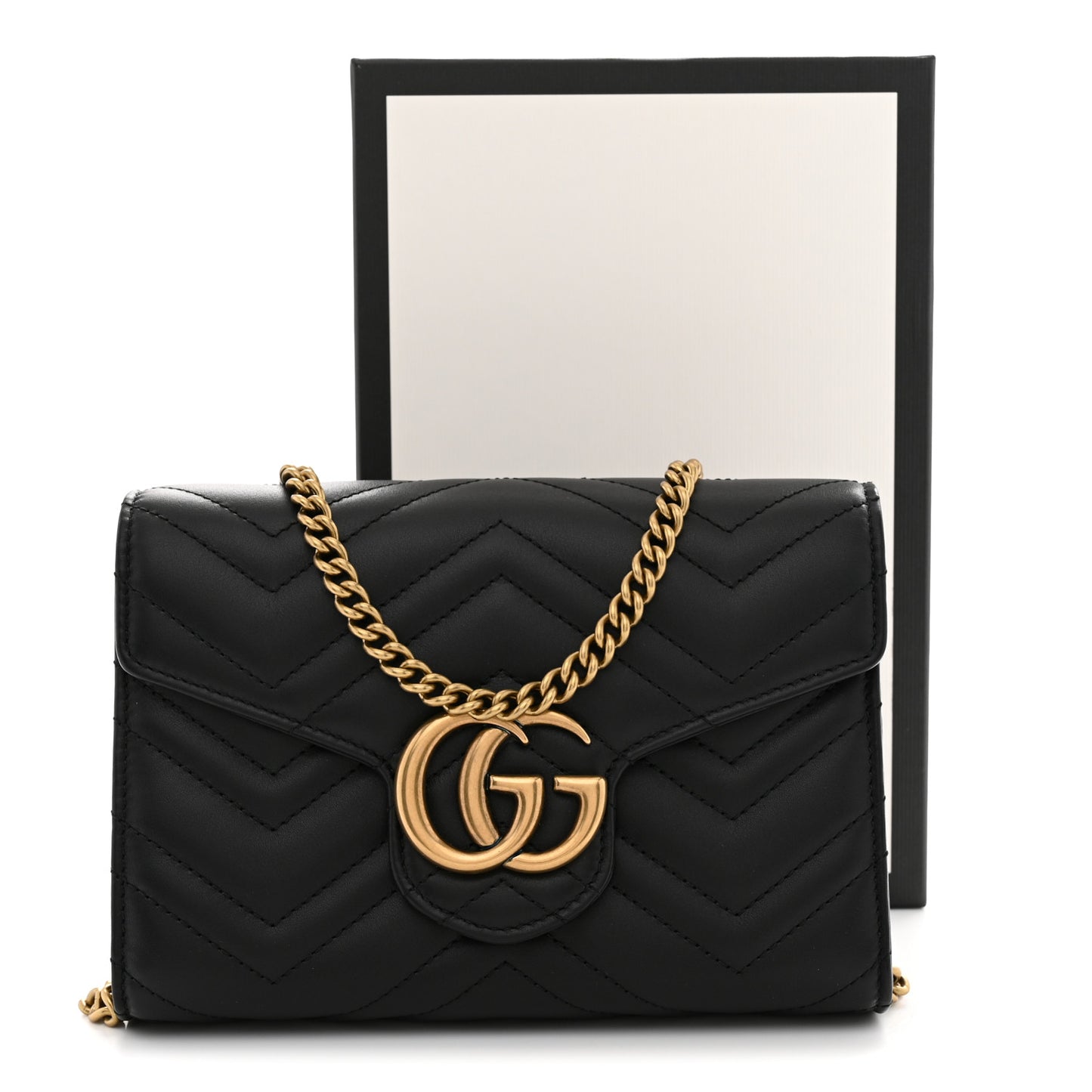 Calfskin Matelasse GG Marmont Chain Wallet Black