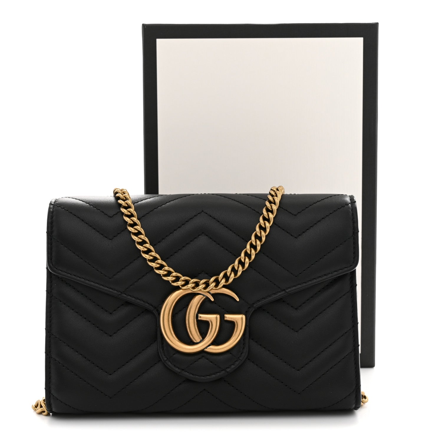 Gucci Calfskin Matelasse GG Marmont Chain Wallet Black 11 of 11