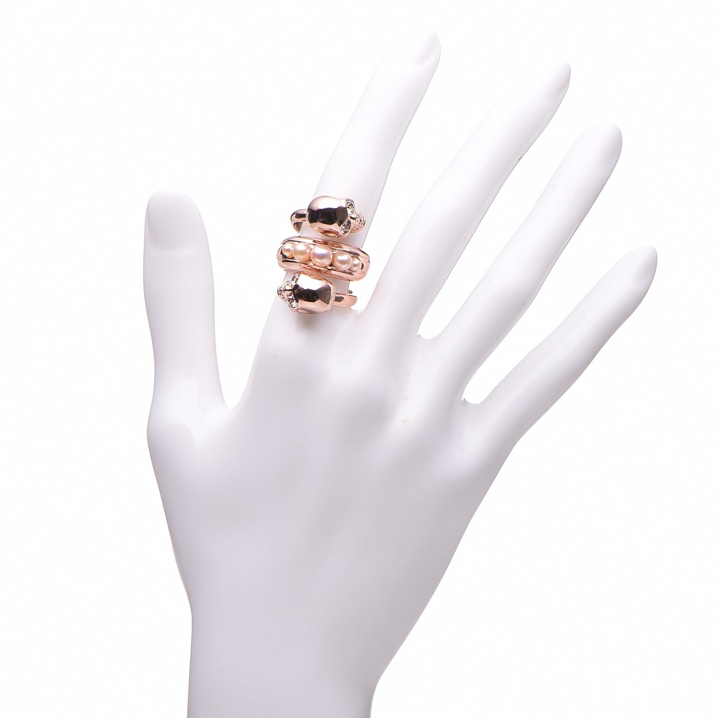Pearl Spiral Double Skull Ring 51.9 6 Rose Gold