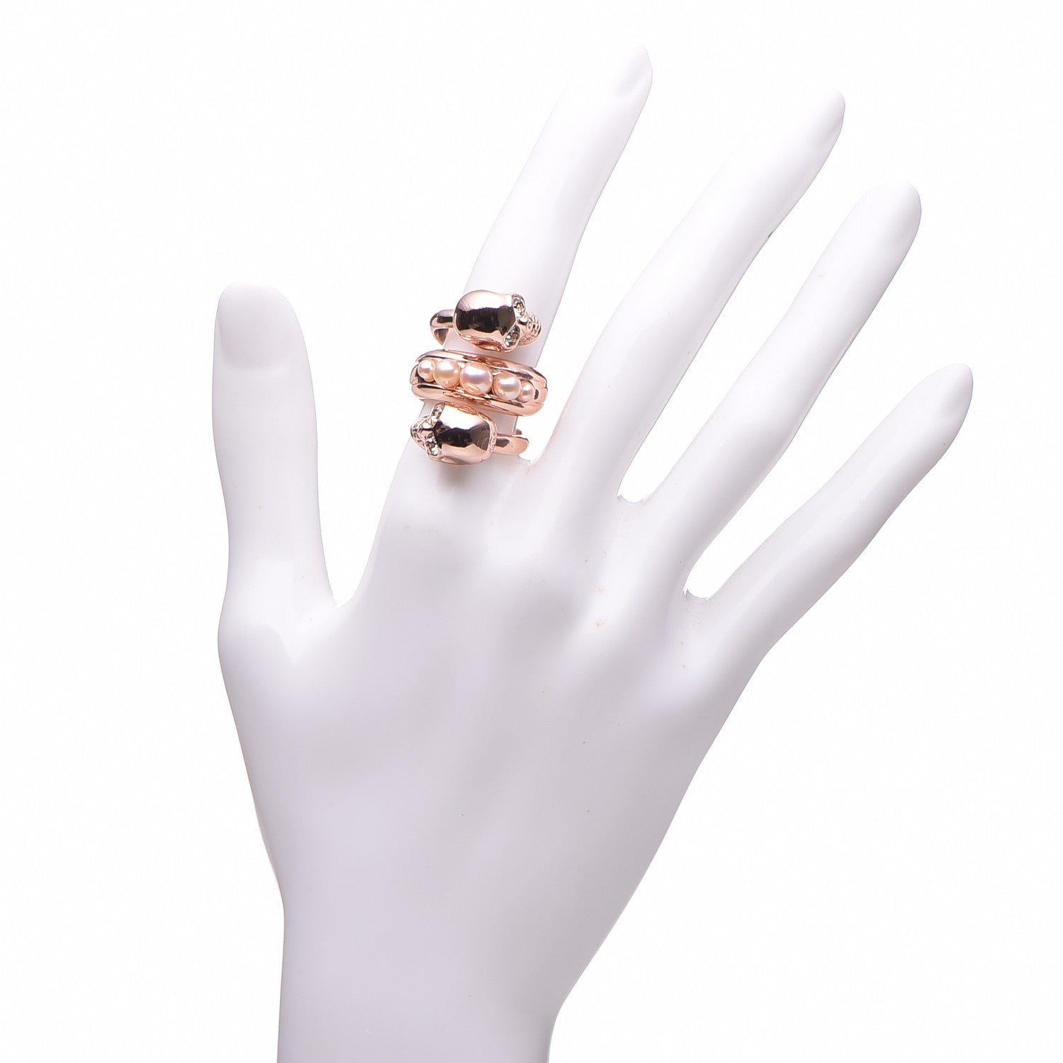 Alexander McQueen Pearl Spiral Double Skull Ring 51.9 6 Rose Gold 2 of 8