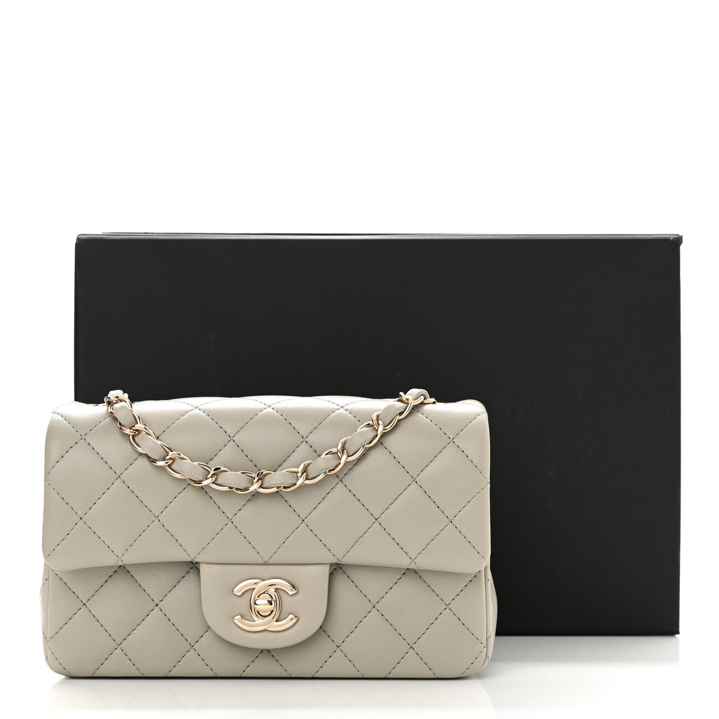 Lambskin Quilted Mini Rectangular Flap Grey