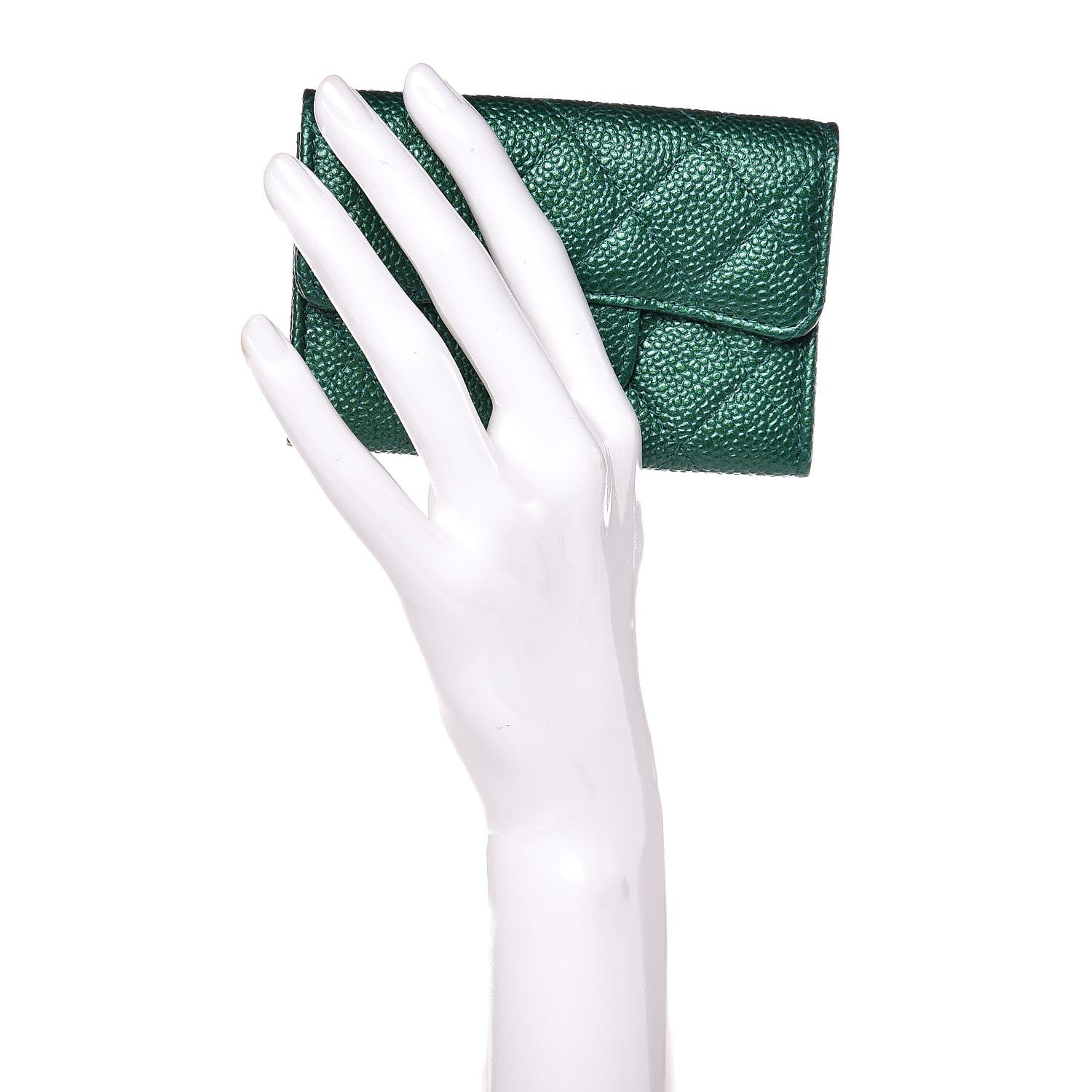 Chanel Metallic Caviar Quilted Card Holder Green 2 of 9