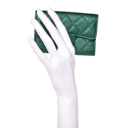 Chanel Metallic Caviar Quilted Card Holder Green 2 of 9