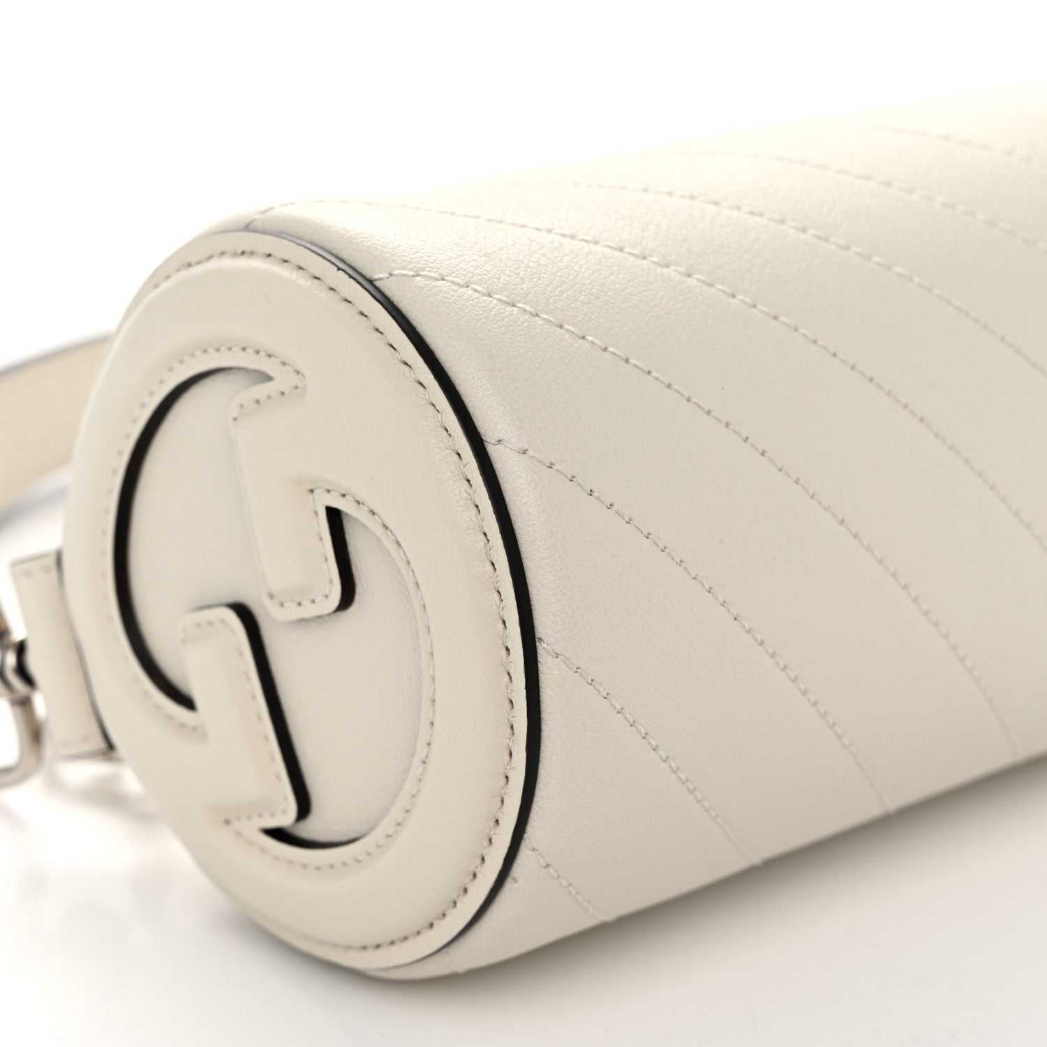 Gucci Sakai Be Green Calfskin Diagonal Stitched Mini Blondie Barrel Shoulder Bag Mystic White 8 of 9