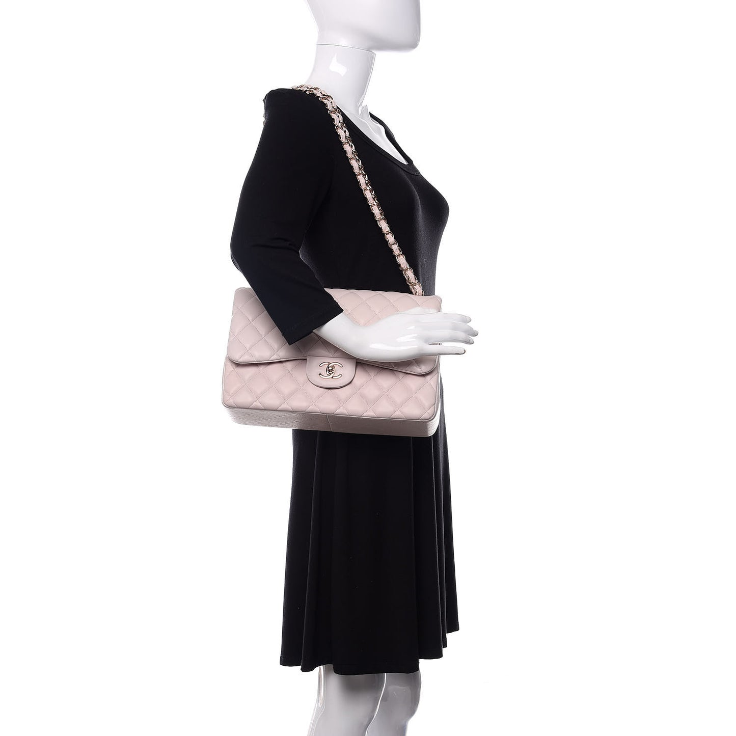 Lambskin Quilted Jumbo Double Flap Light Pink