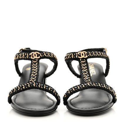 Chanel Lambskin CC Chain Braided Sandals 37 Black 2 of 11