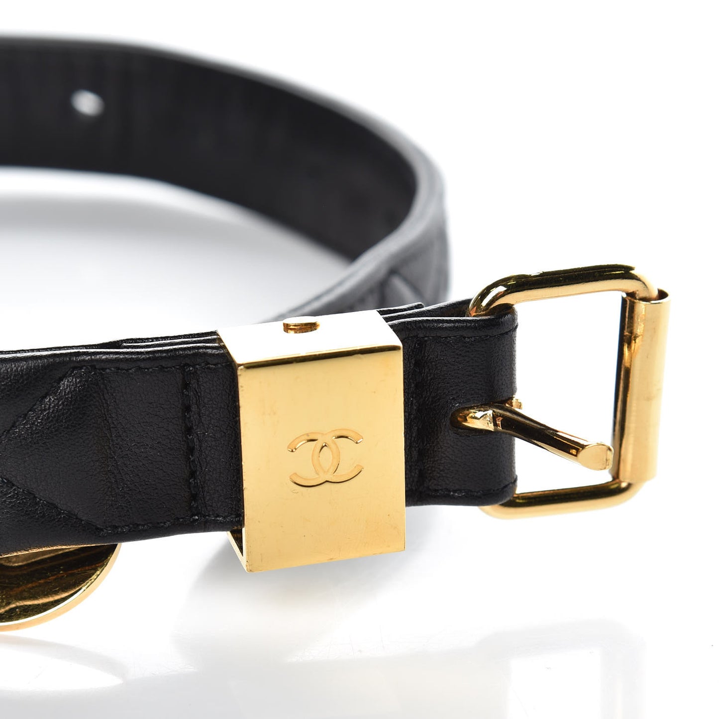 Calfskin Quilted Dog Collar Black