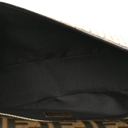 Fendi Fabric Jacquard Paillettes Vitello Seta FF 1974 Baguette Testa di Moro Real Ebano 5 of 10