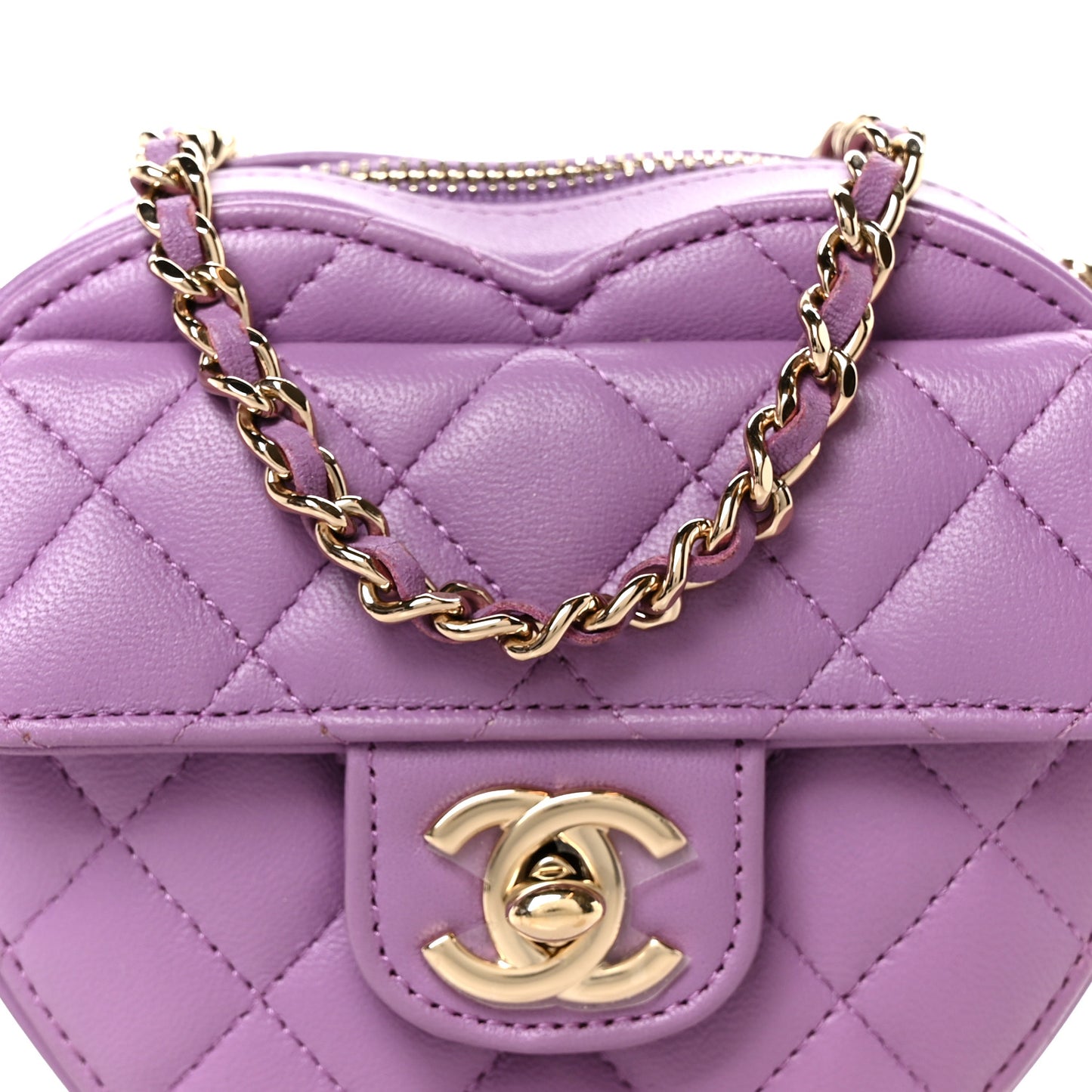 Lambskin Quilted CC In Love Heart Clutch With Chain Purple