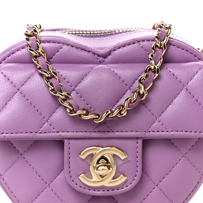 Chanel Lambskin Quilted CC In Love Heart Clutch With Chain Purple 9 of 11