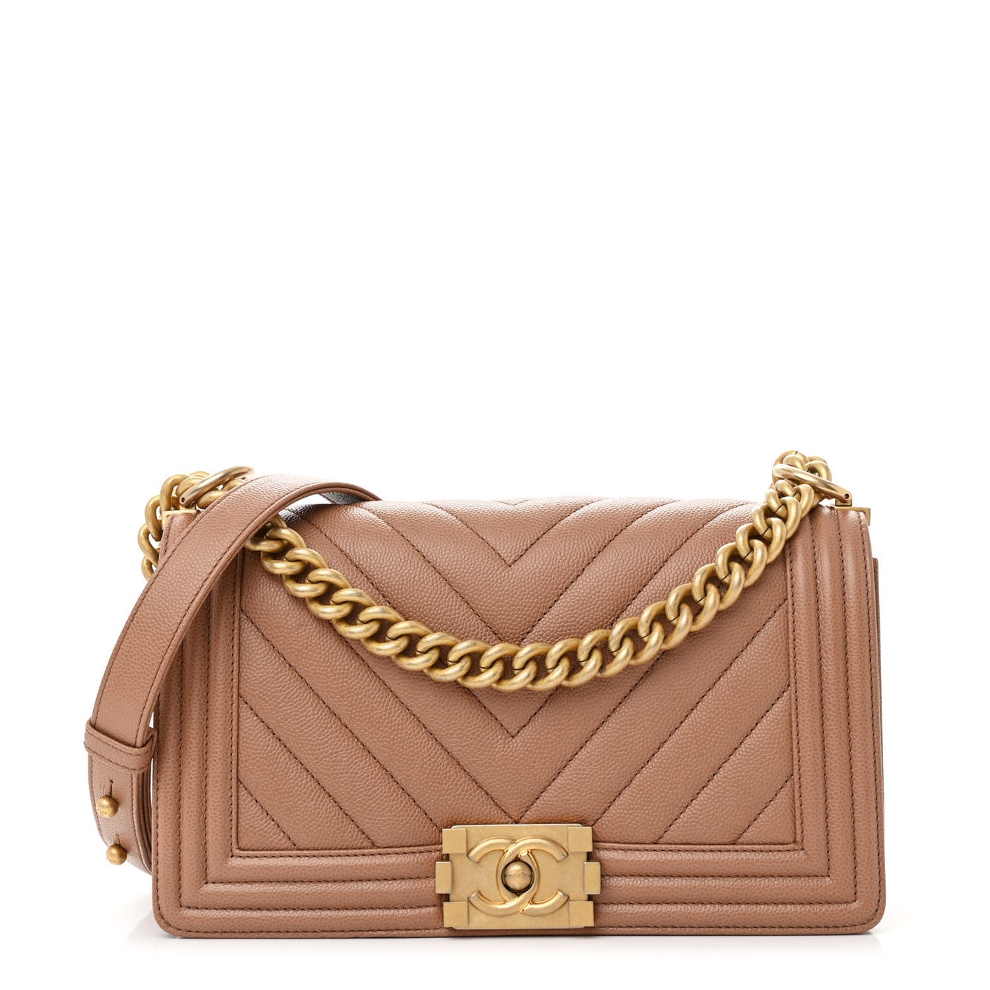 Caviar Chevron Quilted Medium Boy Flap Brown