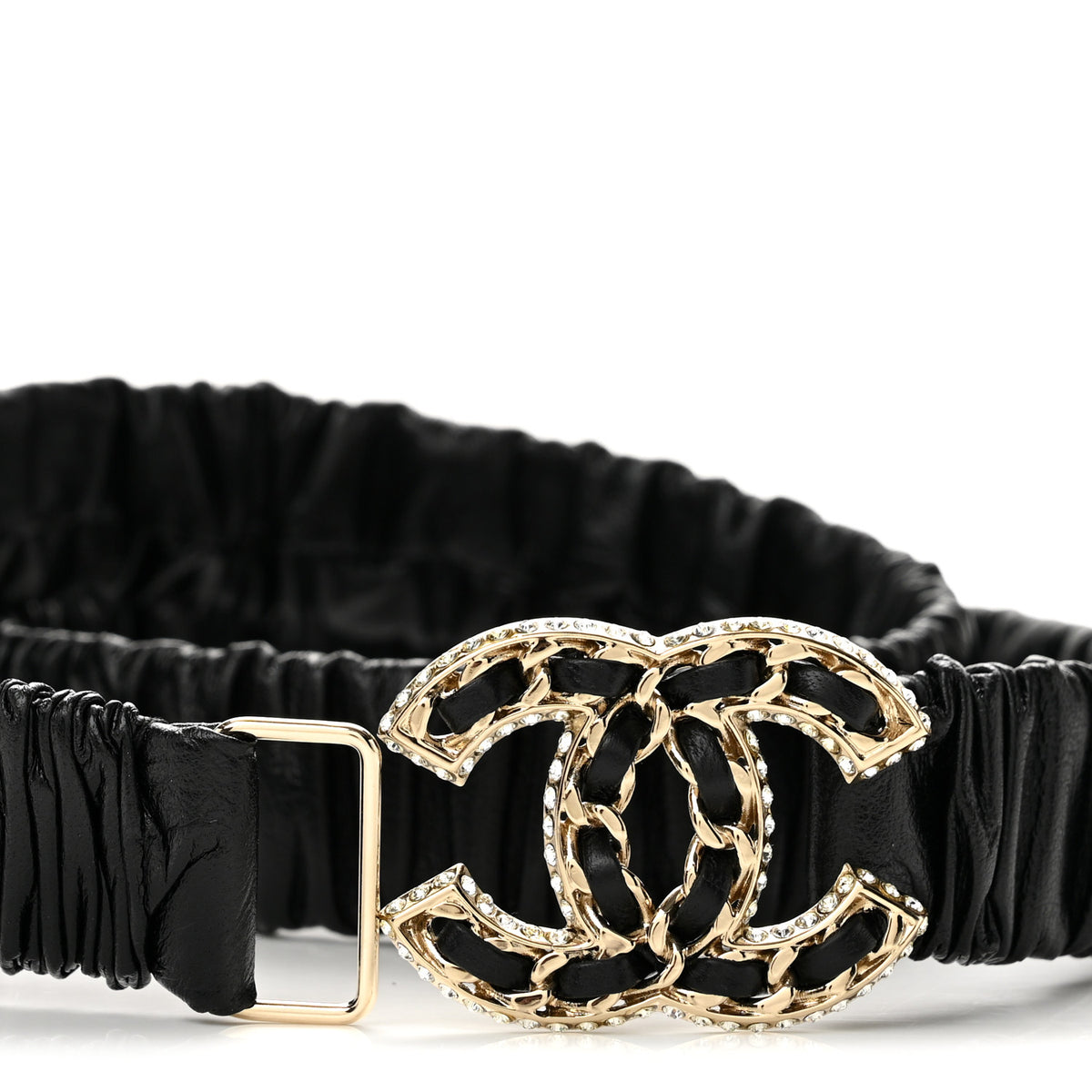 Chanel Lambskin Metal Strass Ruched Chain CC Belt 80 32 Black 4 of 5