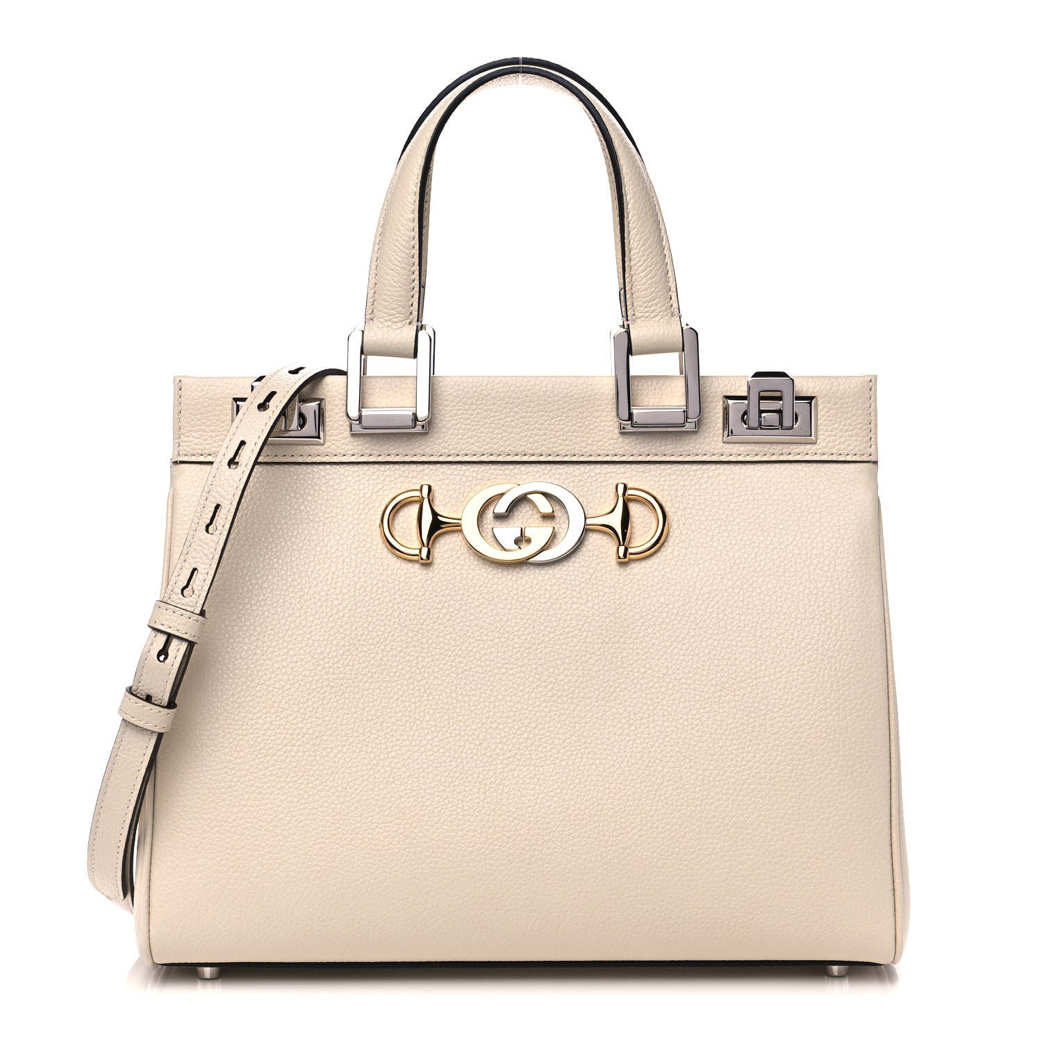 Gucci Grainy Calfskin Small Zumi Top Handle Bag Mystic White 1 of 12