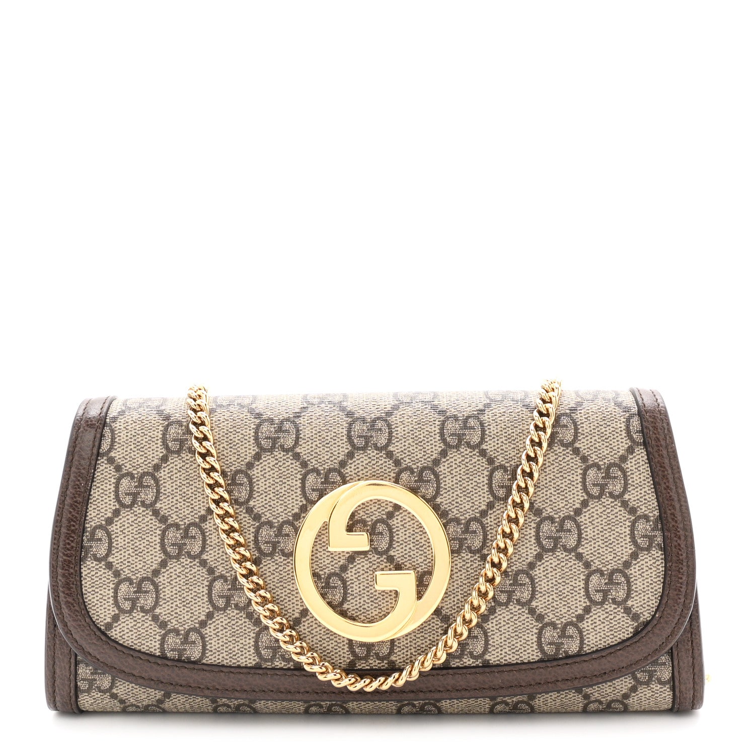 Gucci GG Supreme Monogram Textured Dollar Calfskin Blondie Continental Chain Wallet Beige Ebony New Acero 1 of 11