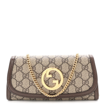 Gucci GG Supreme Monogram Textured Dollar Calfskin Blondie Continental Chain Wallet Beige Ebony New Acero 1 of 11
