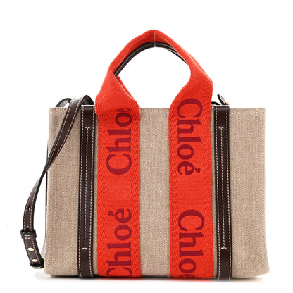 Chloe Cotton Calfskin Small Woody Ribbon Tote With Strap Orange Brown 1 of 17