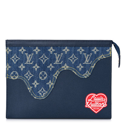 Louis Vuitton X NIGO Taurillon Monogram Denim Drip Pochette Voyage MM Blue 1 of 8