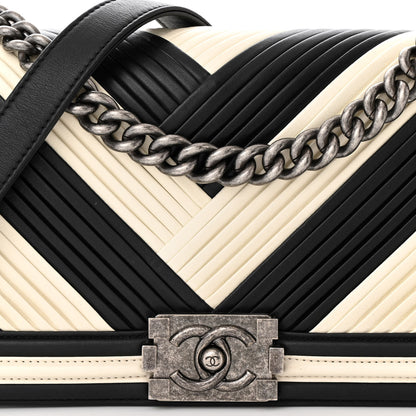 Chanel Calfskin Pleated Medium Boy In Rome Flap Black White 8 of 11