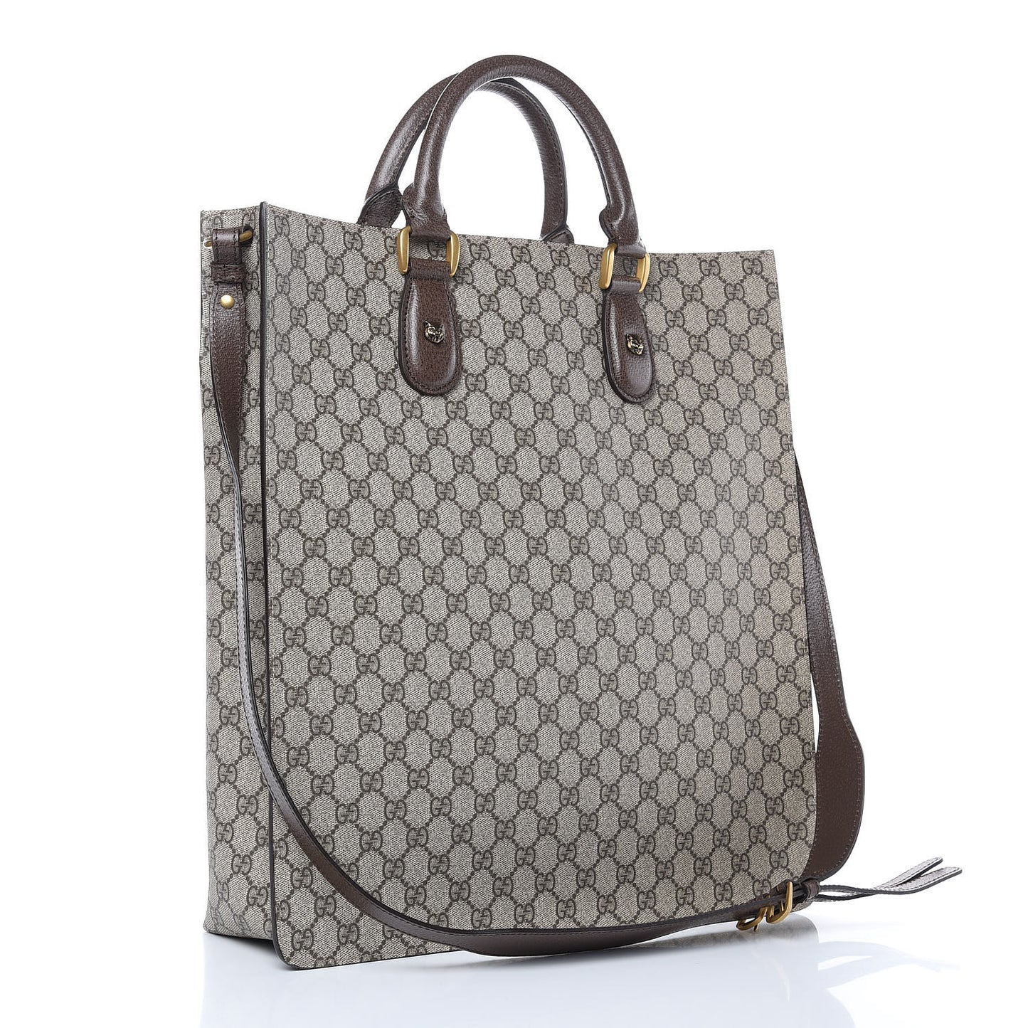 GG Supreme Monogram Web Animalier Bee Vertical Tote Brown