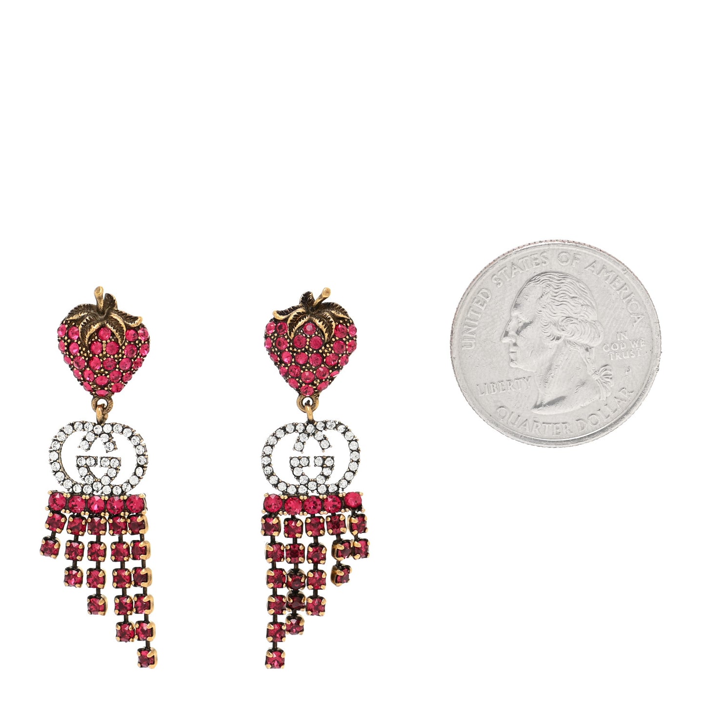 Metal Crystal Interlocking G Strawberry Drop Earrings