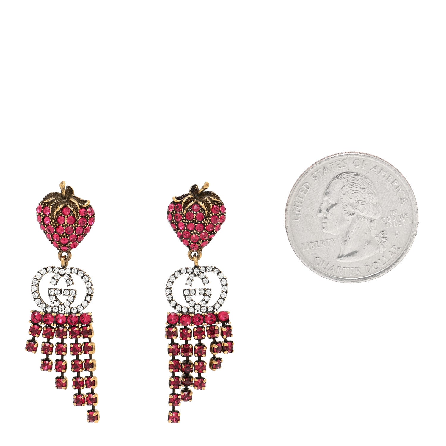 Gucci Metal Crystal Interlocking G Strawberry Drop Earrings 2 of 6