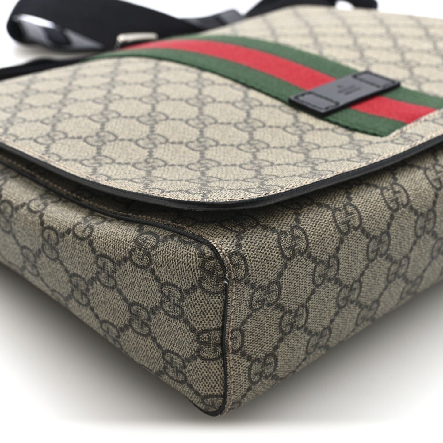 GG Supreme Monogram Web Flap Messenger Bag Black