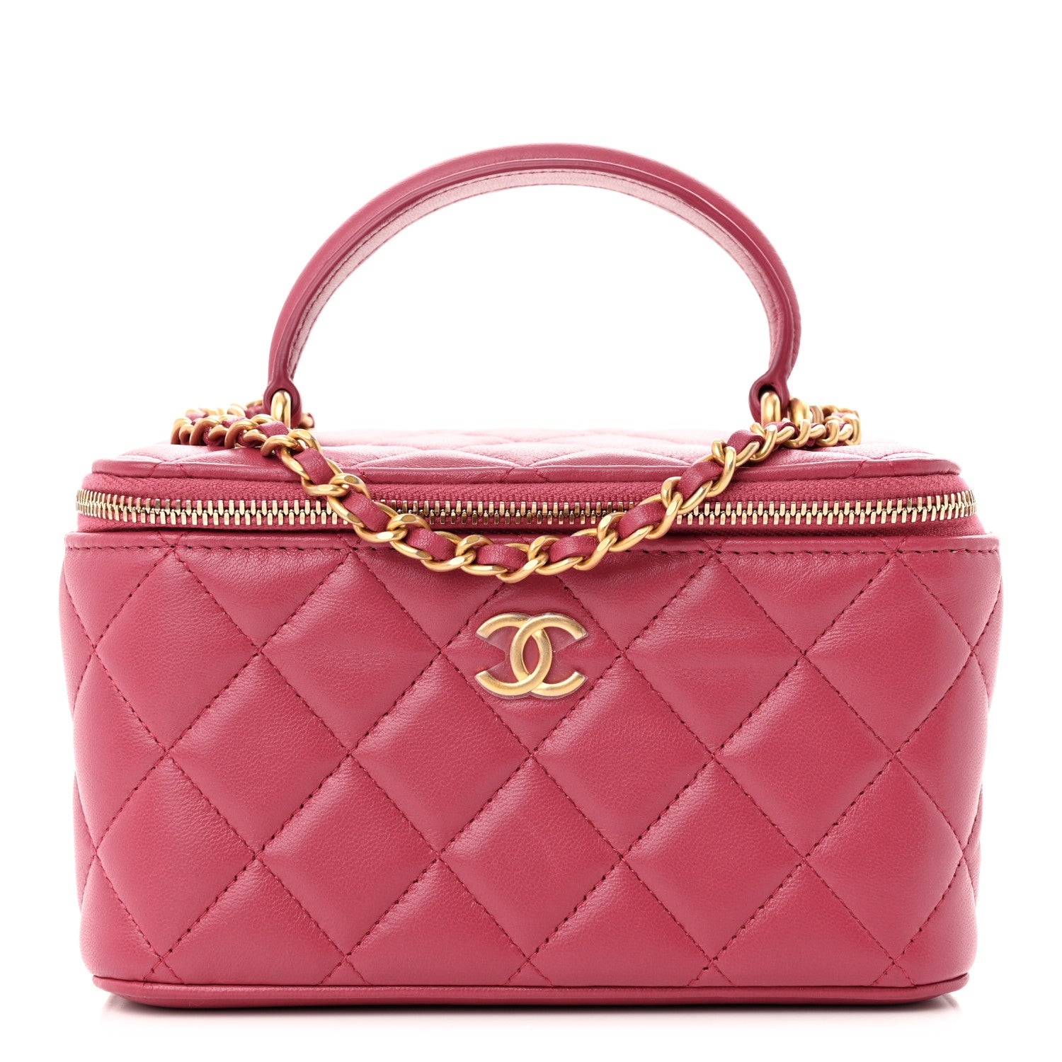 Chanel Lambskin Quilted Small Top Handle Vanity Case With Chain Dark Pink 1 of 11
