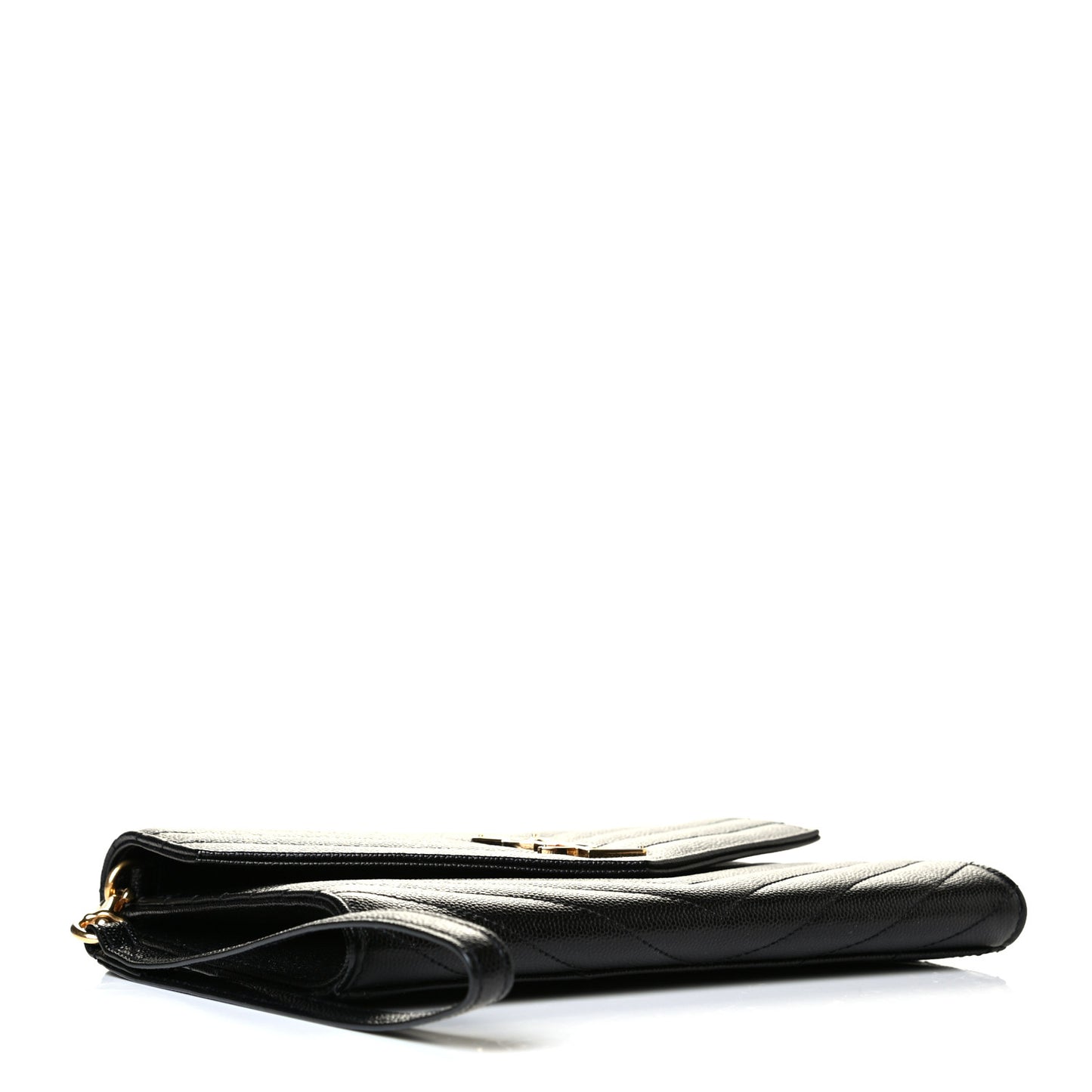 Grain De Poudre Matelasse Chevron Monogram Envelope Clutch Black