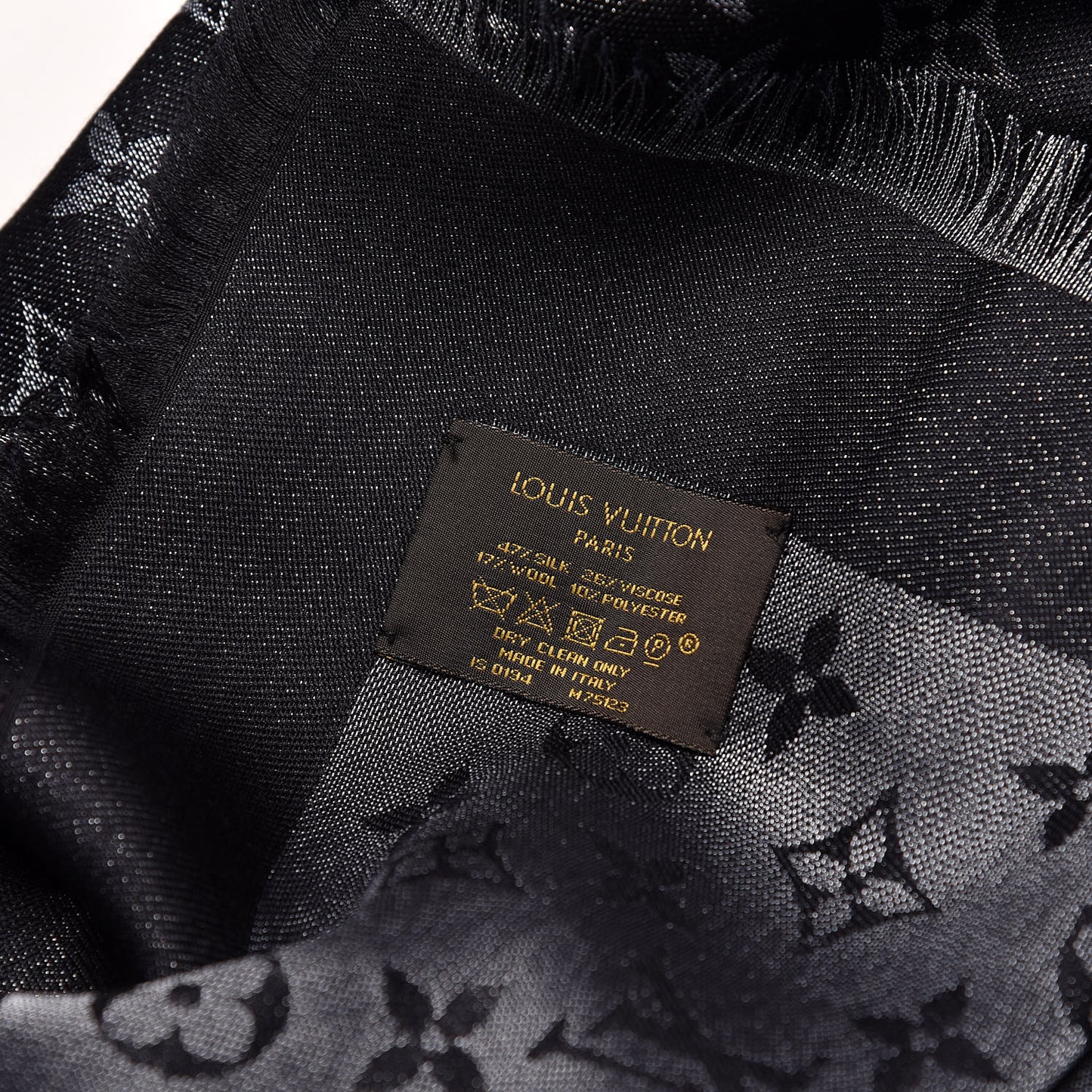 Silk Lurex Wool Monogram Shine Shawl Black