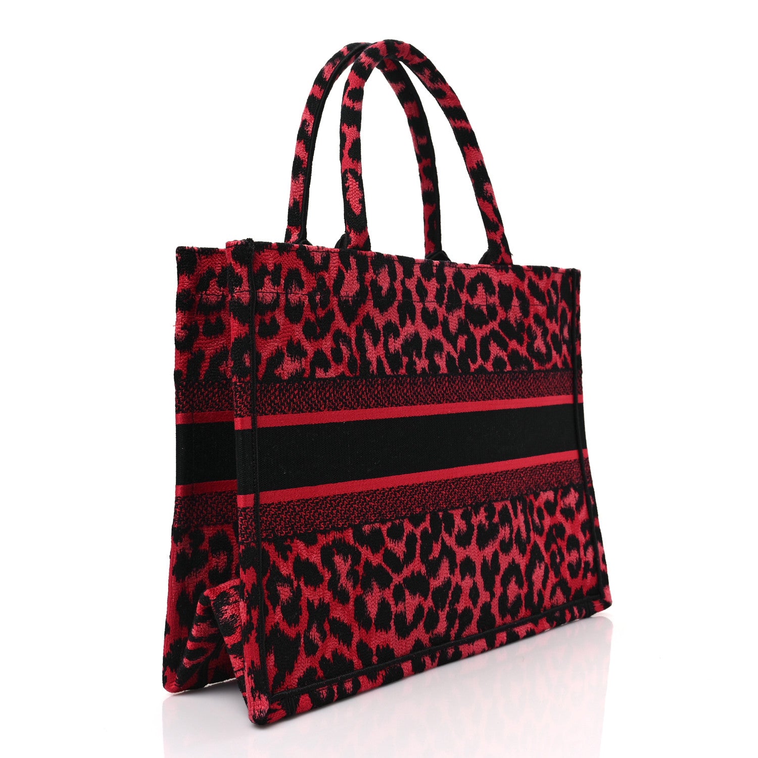 Christian Dior Canvas Mizza Embroidered Medium Leopard Book Tote Fuchsia Multicolor 3 of 7