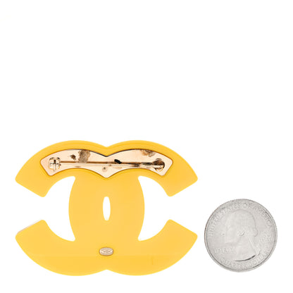 Chanel Resin Glitter Crystal CC Brooch Yellow Blue 2 of 5