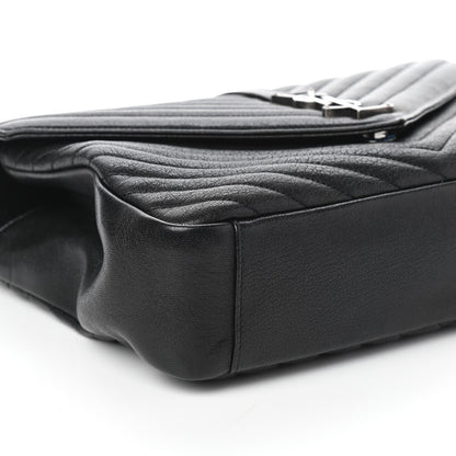 Saint Laurent Sheepskin Matelasse Chevron Monogram Monochrome Large College Satchel Black 8 of 9