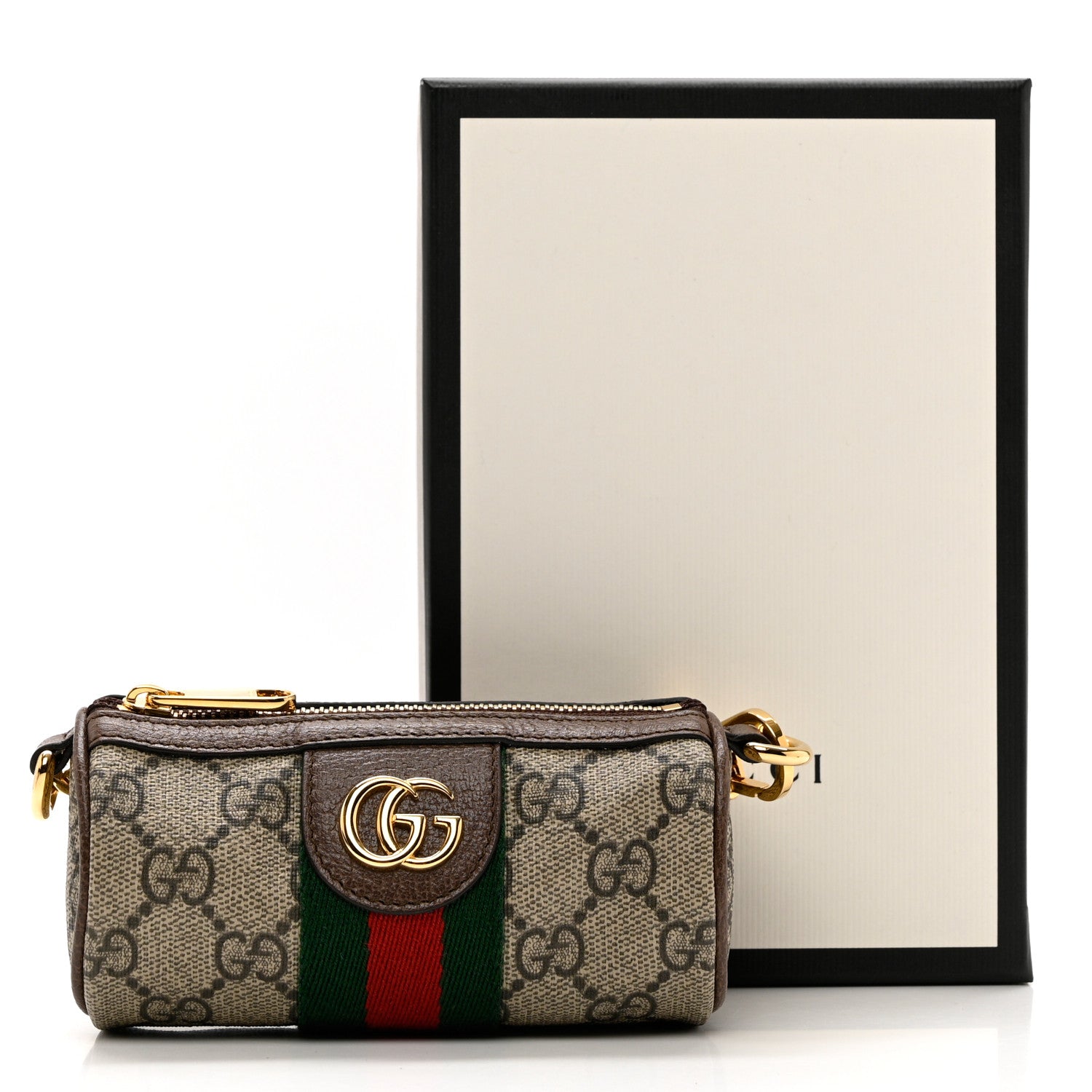 Gucci GG Supreme Monogram Web Ophidia Barrel Coin Purse Beige New Acero 6 of 6