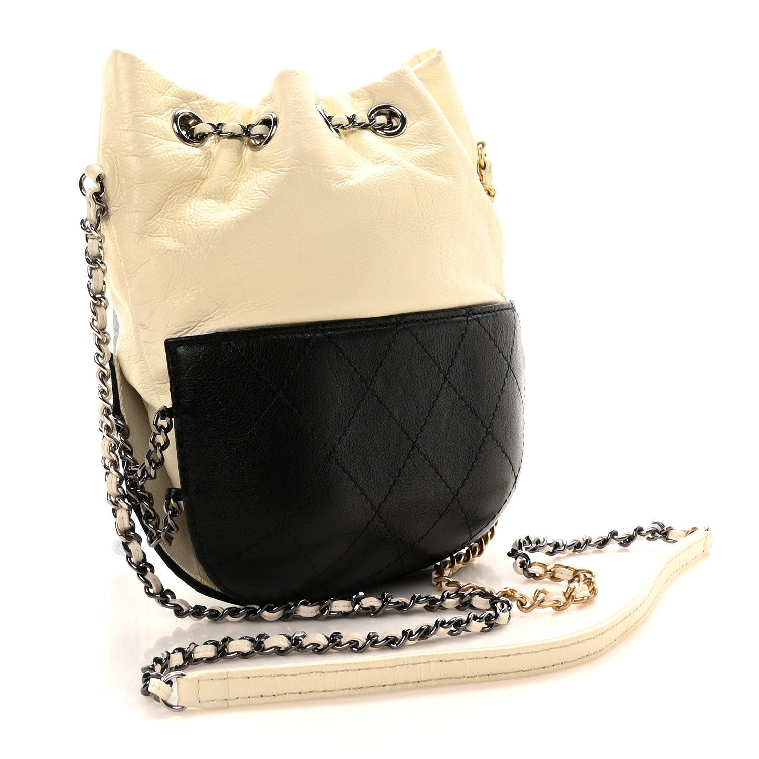Chanel Aged Calfskin Quilted Small Gabrielle Bucket White Black 3 of 10