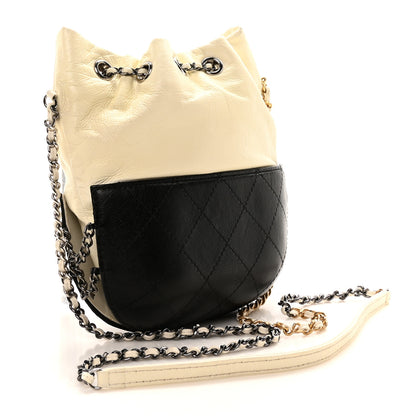 Chanel Aged Calfskin Quilted Small Gabrielle Bucket White Black 3 of 10