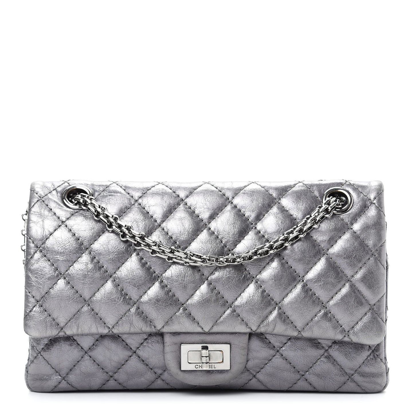 Metallic Aged Calfskin Quilted 2.55 Reissue 225 Flap Silver