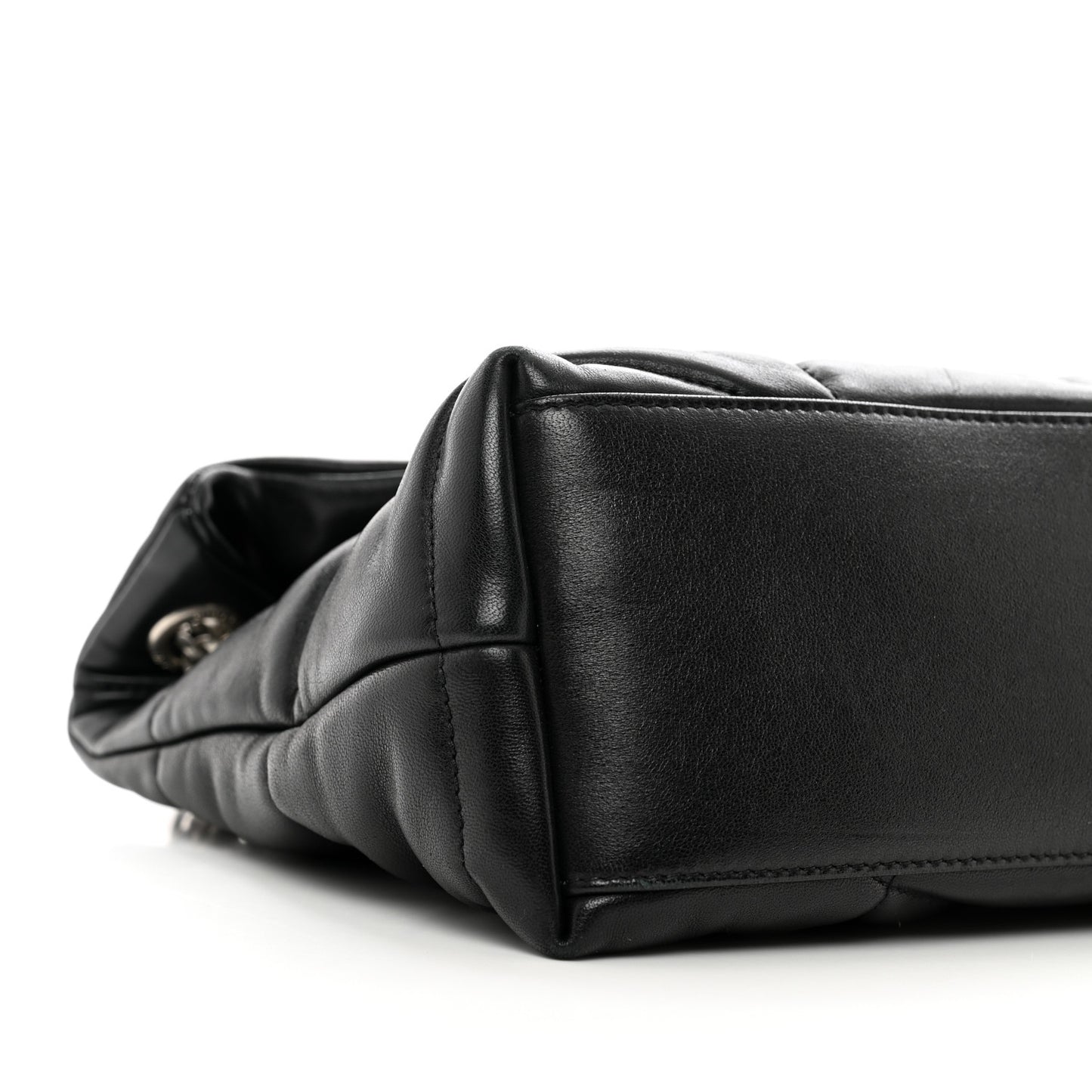 Lambskin Quilted Small Loulou Puffer Monogram Chain Satchel Black